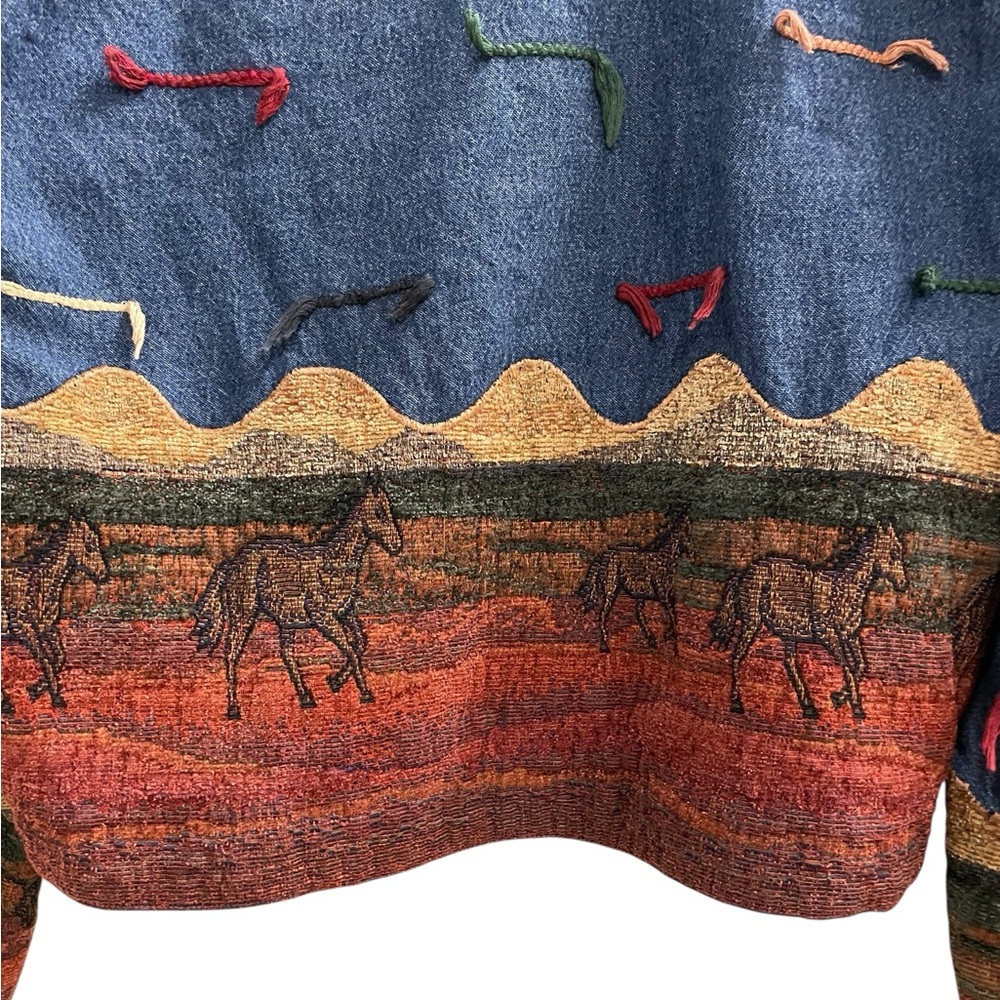 Vintage Don't Mess With Texas Prairie Themed Jean Jacket‎ with Horses Large - Picture 5 of 6